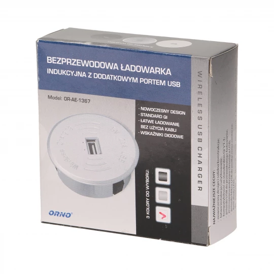 Ładowarka bezprzewodowa do Smartfona z portem USB biała OR-AE-1367/W