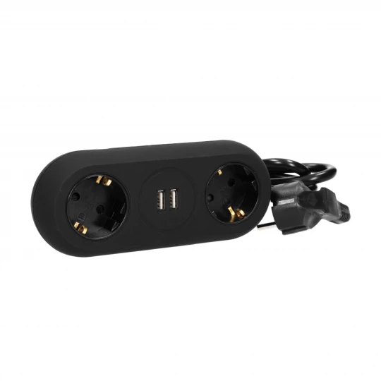 Gniazdo meblowe z uchwytem montażowym, ładowarką USB, 2 gniazda 2P+Z (schuko), 2xUSB, OR-AE-13133(GS)/B