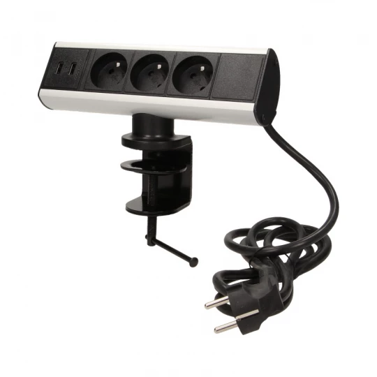 Gniazdo meblowe z ładowarką USB i zaciskiem śrubowym 3x2P+Z, 2xUSB