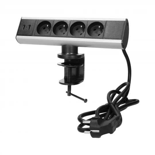 Gniazdo meblowe z uchwytem montażowym, ładowarką USB i przewodem 1,8m, 4x2P+Z, 2xUSB,FS-8