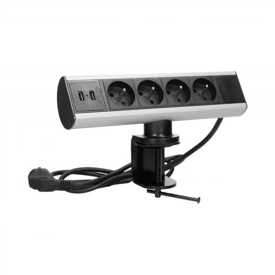 Gniazdo meblowe z uchwytem montażowym, ładowarką USB i przewodem 1,8m, 4x2P+Z, 2xUSB,FS-8