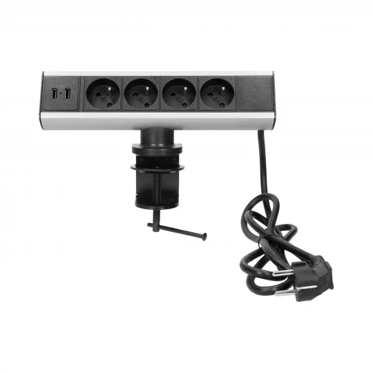 Gniazdo meblowe z uchwytem montażowym, ładowarką USB i przewodem 1,8m, 4x2P+Z, 2xUSB,FS-8