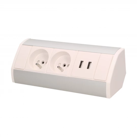 Gniazdo meblowe 2x2P+Z + USB, biało-srebrne,OR-GM-9003/W-G