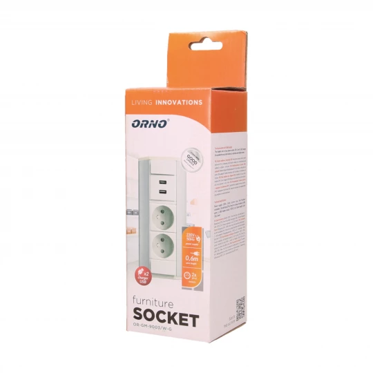 Gniazdo meblowe 2x2P+Z + USB, biało-srebrne,OR-GM-9003/W-G