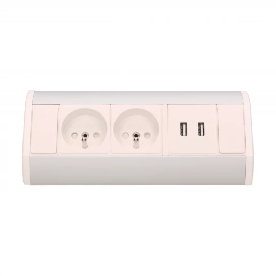 Gniazdo meblowe 2x2P+Z + USB, biało-srebrne,OR-GM-9003/W-G