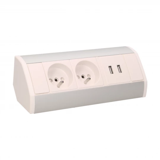 Gniazdo meblowe 2x2P+Z + USB, biało-srebrne,OR-GM-9003/W-G