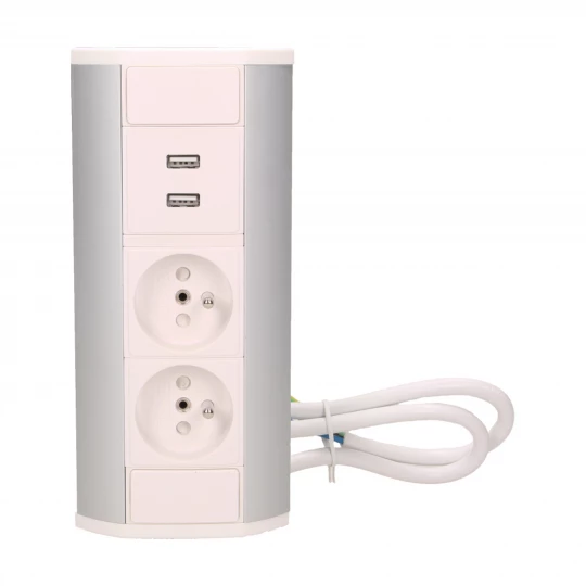 Gniazdo meblowe 2x2P+Z + USB, biało-srebrne,OR-GM-9003/W-G