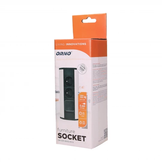Gniazdo meblowe 2x2P+Z z wyłącznikiem, czarno-srebrne,OR-GM-9002/B-G