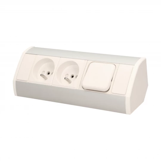 Gniazdo meblowe 2x2P+Z z wyłącznikiem, biało-srebrne,OR-GM-9002/W-G