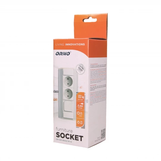 Gniazdo meblowe 2x2P+Z z wyłącznikiem, biało-srebrne,OR-GM-9002/W-G