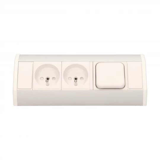 Gniazdo meblowe 2x2P+Z z wyłącznikiem, biało-srebrne,OR-GM-9002/W-G