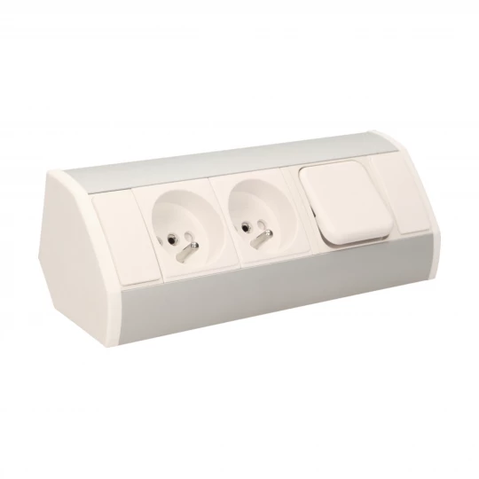 Gniazdo meblowe 2x2P+Z z wyłącznikiem, biało-srebrne,OR-GM-9002/W-G