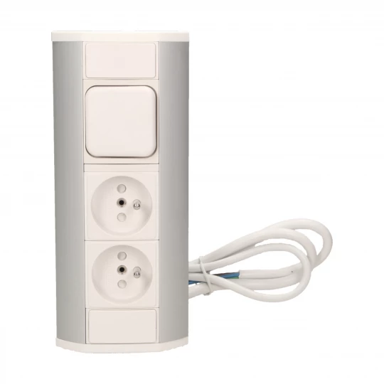 Gniazdo meblowe 2x2P+Z z wyłącznikiem, biało-srebrne,OR-GM-9002/W-G