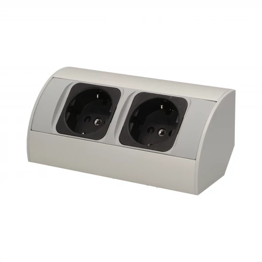Gniazdo meblowe bez wyłącznika, 2x2P+Z (Schuko), srebrne,OR-AE-1303/G(GS)