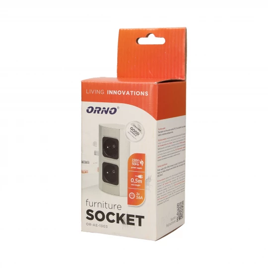 Gniazdo meblowe bez wyłącznika, 2x2P+Z (Schuko), srebrne,OR-AE-1303/G(GS)