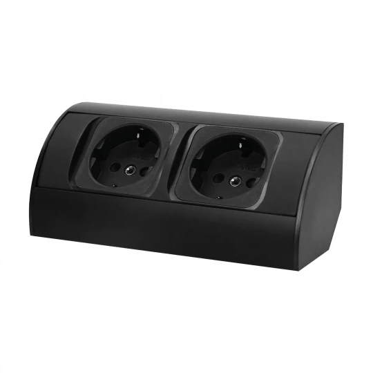 Gniazdo meblowe bez wyłącznika, 2x2P+Z (Schuko), czarne