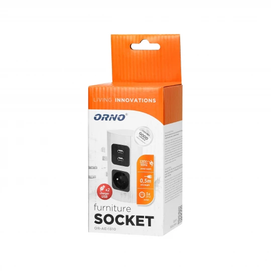 Gniazdo meblowe 1x2P+Z (Schuko), 2xUSB,OR-AE-1310(GS)