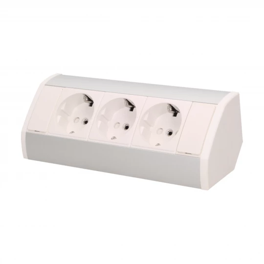 Gniazdo meblowe 3x2P+Z (Schuko), biało-srebrne,OR-GM-9001/W-G(GS)