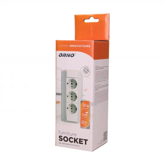 Gniazdo meblowe 3x2P+Z (Schuko), biało-srebrne,OR-GM-9001/W-G(GS)