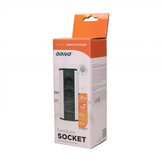 Gniazdo meblowe 2x2P+Z (Schuko) z wyłącznikiem, czarno-srebrne,OR-GM-9002/B-G(GS)