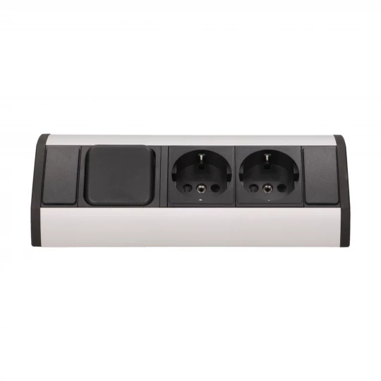 Gniazdo meblowe 2x2P+Z (Schuko) z wyłącznikiem, czarno-srebrne,OR-GM-9002/B-G(GS)