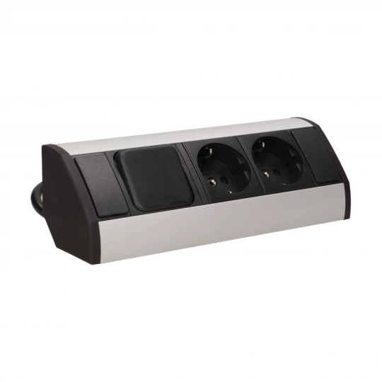 Gniazdo meblowe 2x2P+Z (Schuko) z wyłącznikiem, czarno-srebrne,OR-GM-9002/B-G(GS)