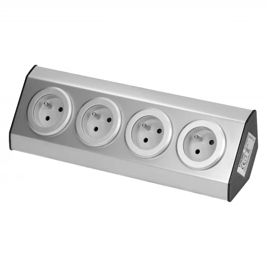 Gniazda meblowe, kuchenne montowane na rzepy  4x2P+Z INOX,