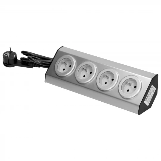 Gniazdo meblowe, kuchenne  montowane na rzepy 4x2P+Z INOX z przewodem 1,5m.