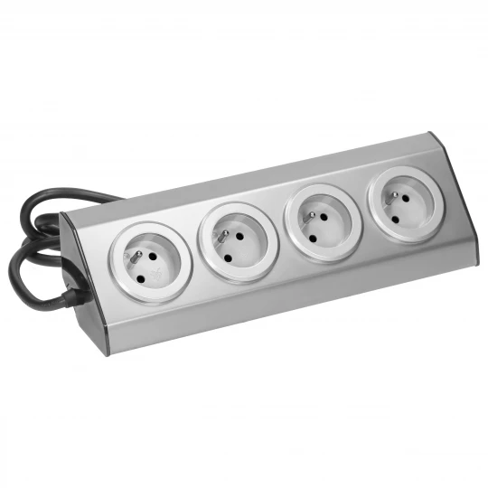 Gniazdo meblowe, kuchenne  montowane na rzepy 4x2P+Z INOX z przewodem 1,5m.