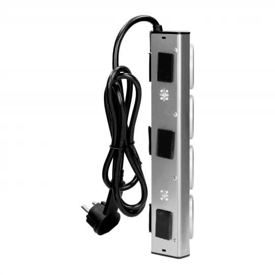 Gniazdo meblowe, kuchenne z ładowarką USB, montowane na rzepy z przewodem 1,5m - 3x2P+Z, 2xUSB, INOX z przewodem 1,5m.,FS-4