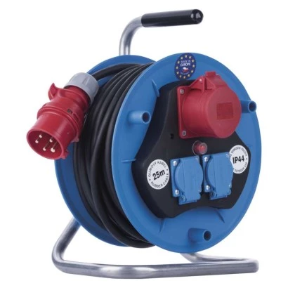 Przedłużacz bębnowy ogrodowy 25 m / 3 gniazda / czarny / guma / 230V/400V / 1,5 mm2