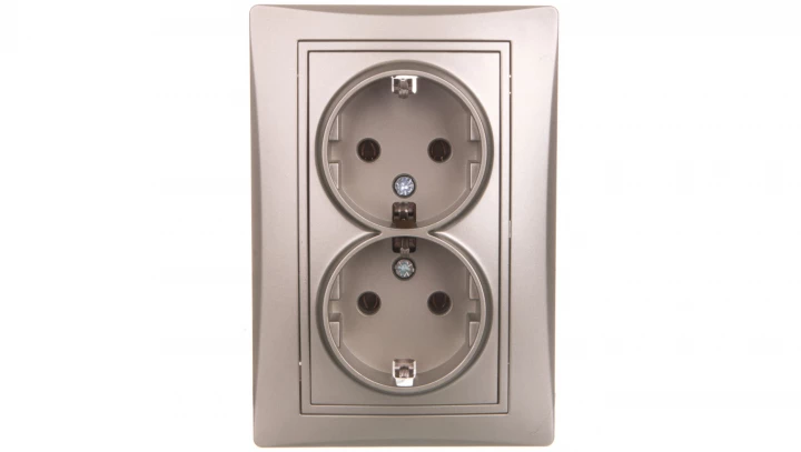 DOMO Gniazdo podwójne Schuko kompletne śrubowe 16A 250V szampański 011270150 25035