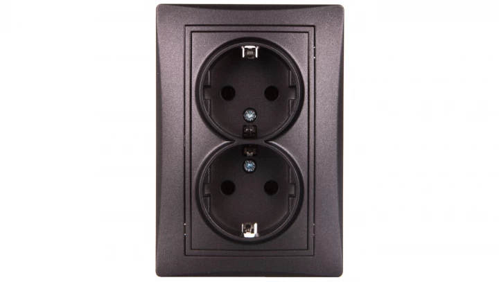 DOMO Gniazdo podwójne Schuko kompletne śrubowe 16A 250V grafit 011270141 24917