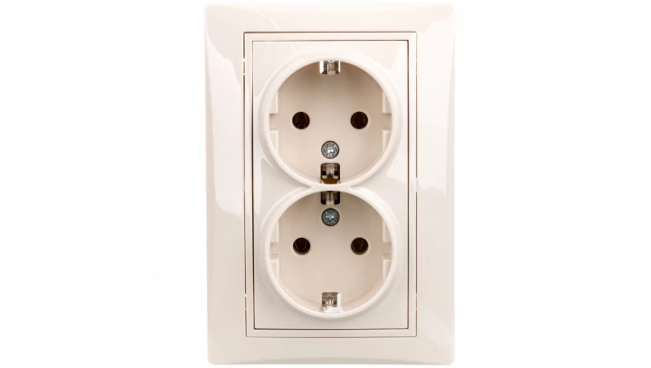 DOMO Gniazdo podwójne Schuko kompletne śrubowe 16A 250V kremowy 011270103 24799