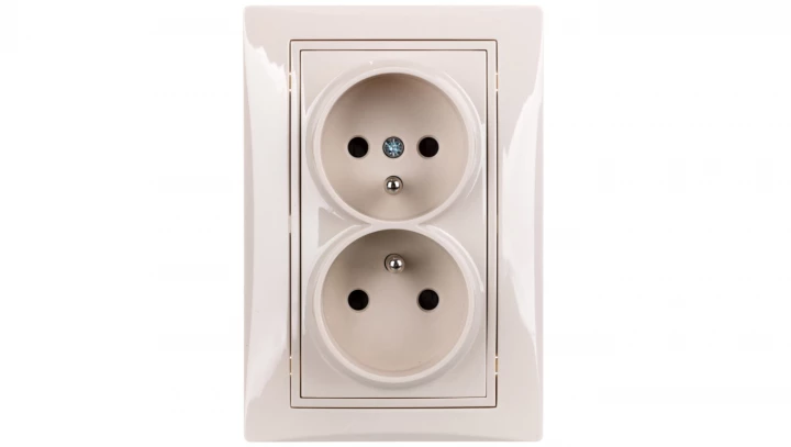 DOMO Gniazdo podwójne kompletne ochrona styków śrubowe 16A 250V kremowy 011260103 24797