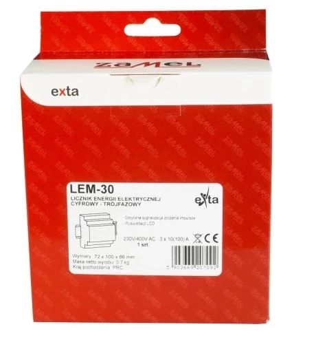 LICZNIK ENERGII ELEKTRYCZNEJ 3-FAZOWY LCD 100 A, 4-MOD TYP: LEM-30