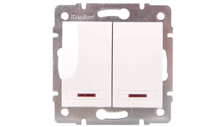 DOMO Łącznik dwugrupowy świecznikowy z LED szybkozłączka 10AX 250V biały 011120202 24724
