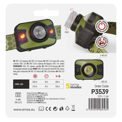 Latarka czołowa LED CREE 330 lm 200m 3xAAA z zoomem P3539