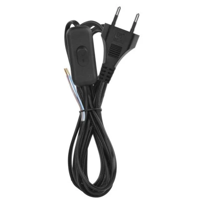Przewód przyłączeniowy PVC 2x0,75mm z wyłącznikiem 2m czarny S09272