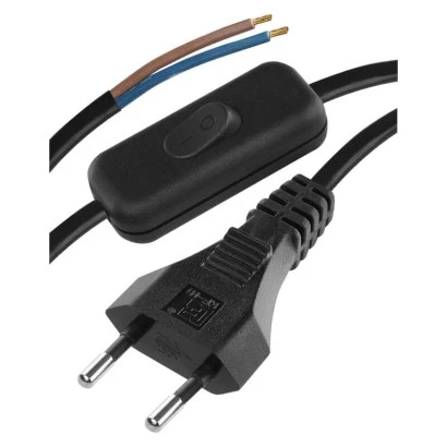 Przewód przyłączeniowy PVC 2x0,75mm z wyłącznikiem 2m czarny S09272