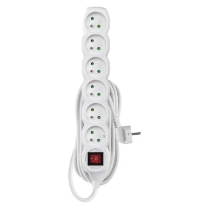 Przedłużacz z uziemieniem + wyłącznik 6-gniazd /5m/ 3x1 mm2 biały P1615