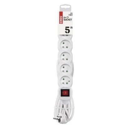 Przedłużacz z uziemieniem + wyłącznik 6-gniazd /5m/ 3x1 mm2 biały P1615