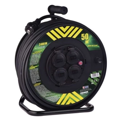 Przedłużacz bębnowy ogrodowy 50m czarny / guma-neopren / 4x230V / 3x2,5 mm2 P084503