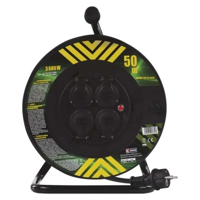 Przedłużacz bębnowy ogrodowy 50m czarny / guma-neopren / 4x230V / 3x2,5 mm2 P084503