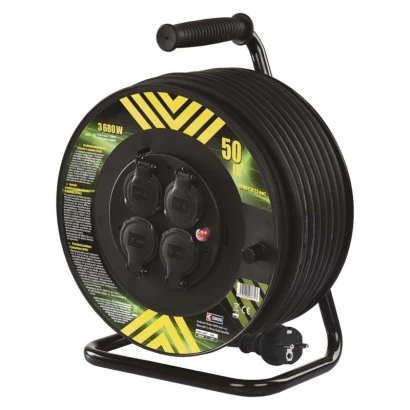 Przedłużacz bębnowy ogrodowy 50m czarny / guma-neopren / 4x230V / 3x2,5 mm2 P084503