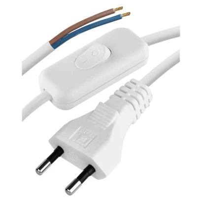 Przewód przyłączeniowy PVC 2x0,75mm z wyłącznikiem,2m biały S08272