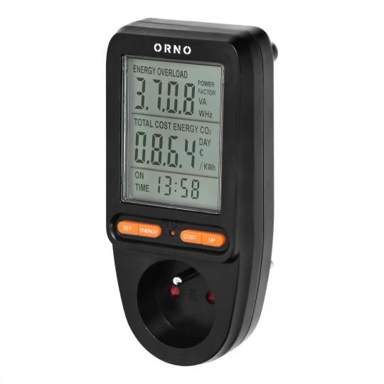 Watomierz, kalkulator energii z wyświetlaczem LCD, czarny OR-WAT-435/B