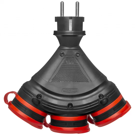Rozgałęźnik wtyczkowy 3-gniazda z/u 16A 250V IP54 czarny/czerwony GN-X3/54 W-01152