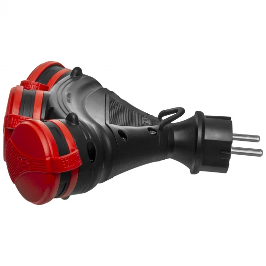 Rozgałęźnik wtyczkowy 3-gniazda z/u 16A 250V IP54 czarny/czerwony GN-X3/54 W-01152