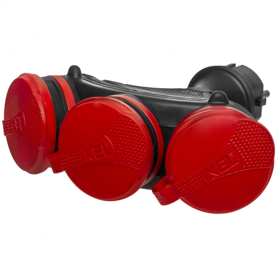 Rozgałęźnik wtyczkowy 3-gniazda z/u 16A 250V IP54 czarny/czerwony GN-X3/54 W-01152